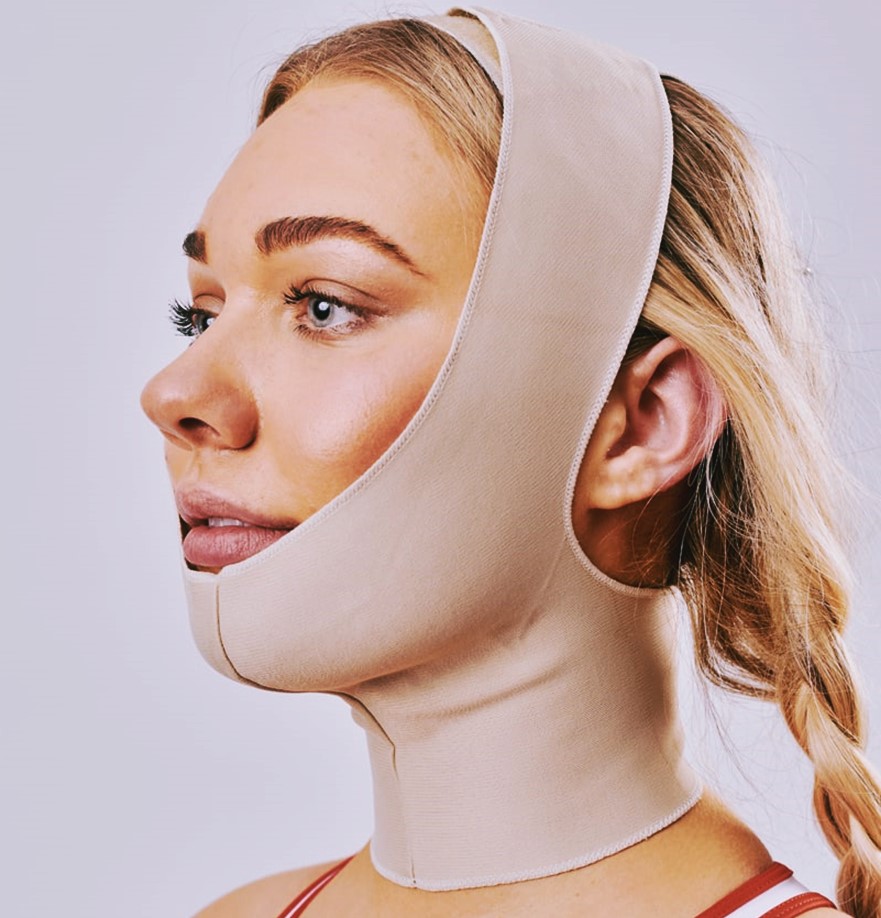 Wearing Chin Liposuction Compression Garment After Treatment